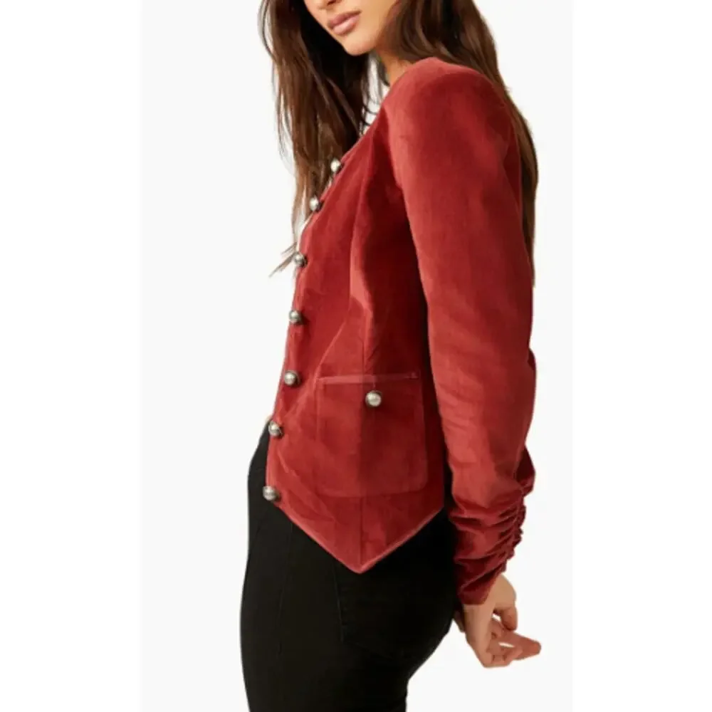 Free People We the Free Becky Stretch Velvet Jacket in Garnet Grotto - xs